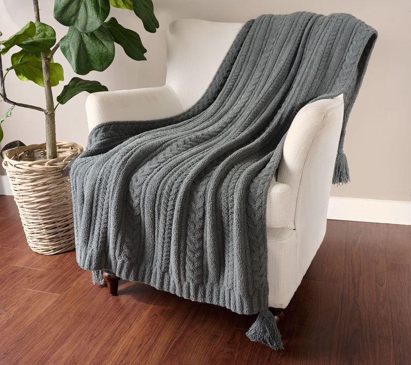 Barefoot Dreams CozyChic 45x60 Cable Blanket with Tassels — View 7