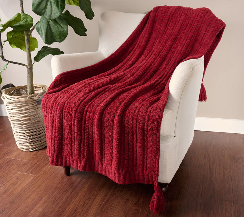 Barefoot Dreams CozyChic 45x60 Cable Blanket with Tassels — View 3