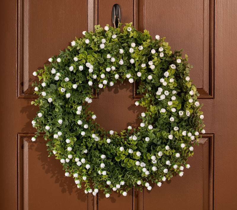 22" Indoor/Outdoor Boxwood & Rosebud Wreath by Kim Gravel — View 7