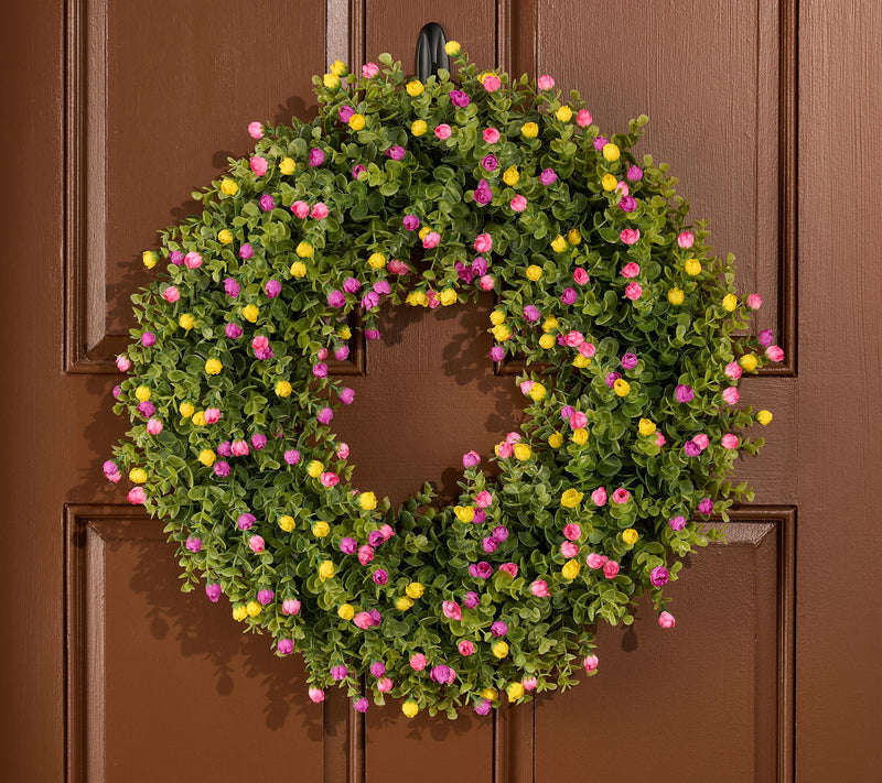 22" Indoor/Outdoor Boxwood & Rosebud Wreath by Kim Gravel — View 5