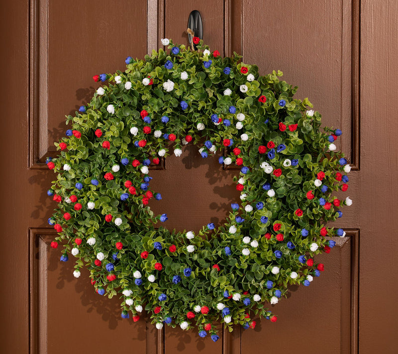 22" Indoor/Outdoor Boxwood & Rosebud Wreath by Kim Gravel — View 3