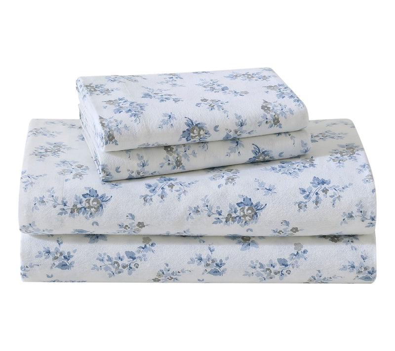Laura Ashley Audrey Blue Twin Flannel Sheet Set — View 10
