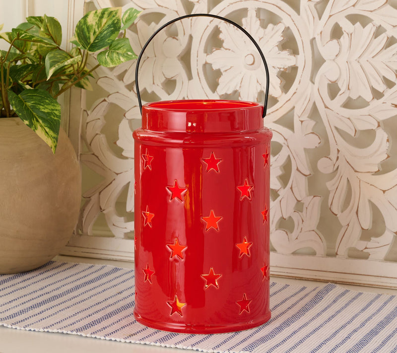 Martha Stewart 10" Illuminated Americana Star Ceramic Lantern — View 8