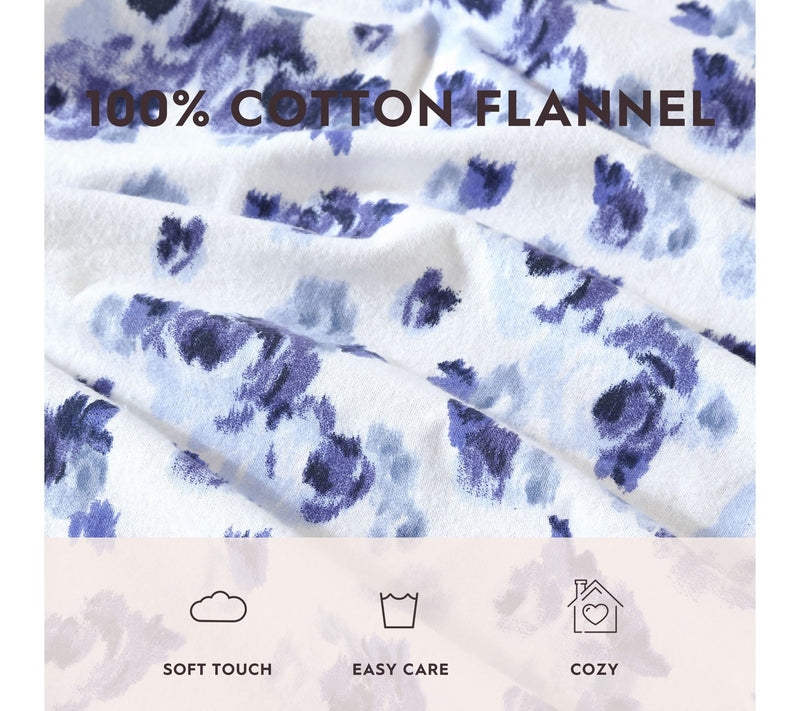 Laura Ashley Emelisa Blue Queen Flannel Sheet Set — View 10