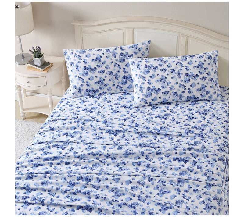Laura Ashley Emelisa Blue King Flannel Sheet Set — View 2