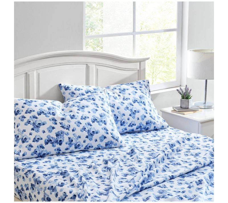 Laura Ashley Emelisa Blue King Flannel Sheet Set — View 3