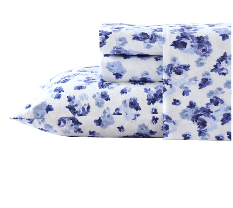 Laura Ashley Emelisa Blue King Flannel Sheet Set — View 10