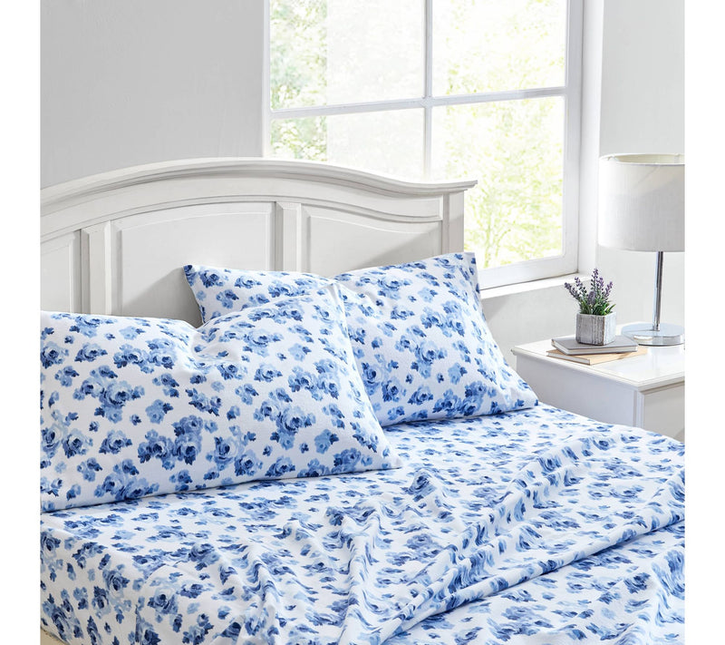 Laura Ashley Emelisa Blue Twin Flannel Sheet Set — View 5