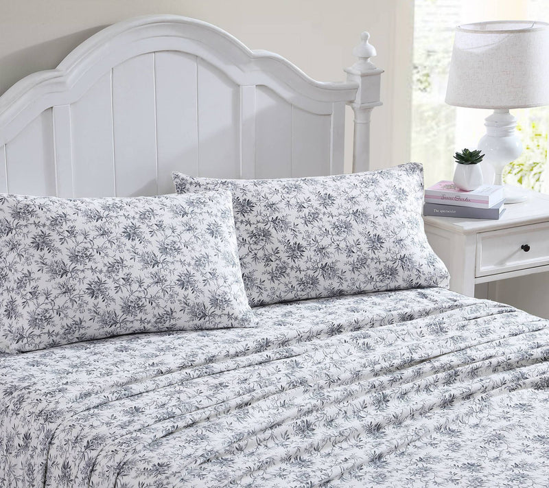 Laura Ashley Faye Black Toile Queen Flannel Sheet Set — View 2