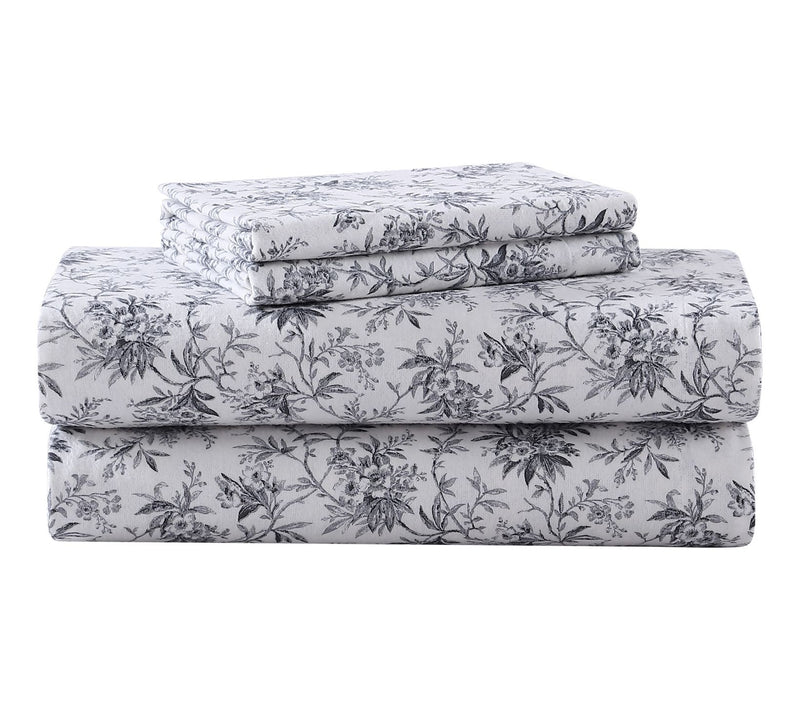 Laura Ashley Faye Black Toile Queen Flannel Sheet Set — Main view