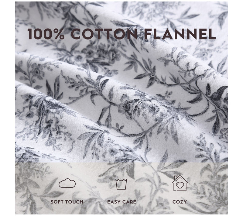 Laura Ashley Faye Black Toile Queen Flannel Sheet Set — View 7