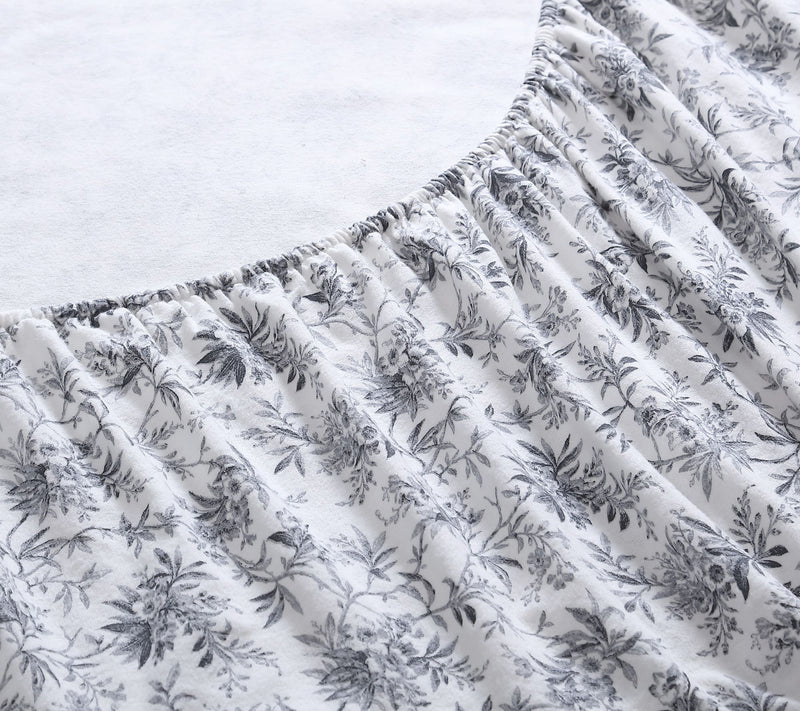 Laura Ashley Faye Black Toile Queen Flannel Sheet Set — View 5