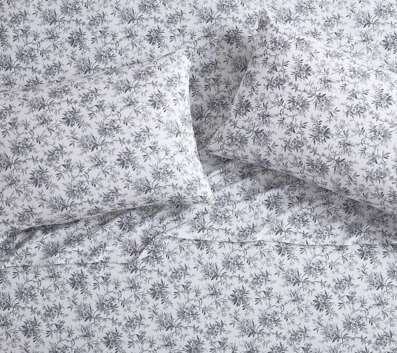 Laura Ashley Faye Black Toile Queen Flannel Sheet Set — View 3
