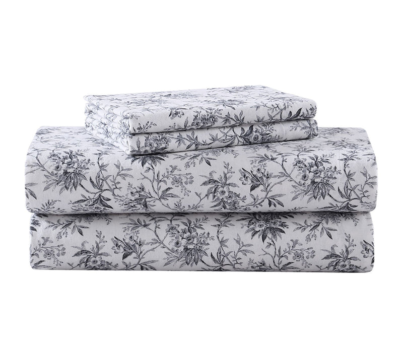 Laura Ashley Faye Black Toile Full Flannel Sheet Set — View 10