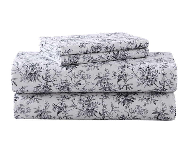 Laura Ashley Faye Black Toile Full Flannel Sheet Set — Main view