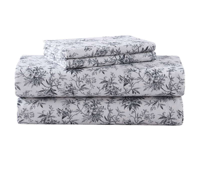 Laura Ashley Faye Black Toile King Flannel Sheet Set — Main view