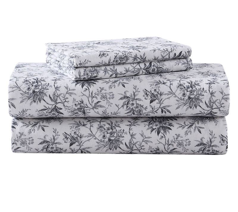 Laura Ashley Faye Black Toile King Flannel Sheet Set — View 10