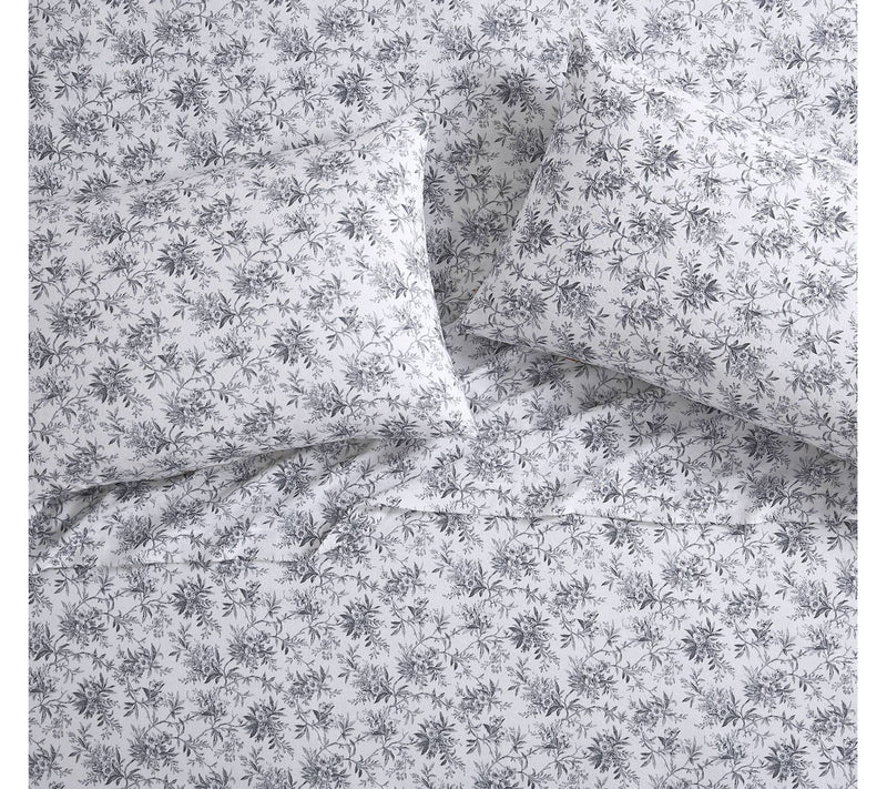 Laura Ashley Faye Black Toile King Flannel Sheet Set — View 3