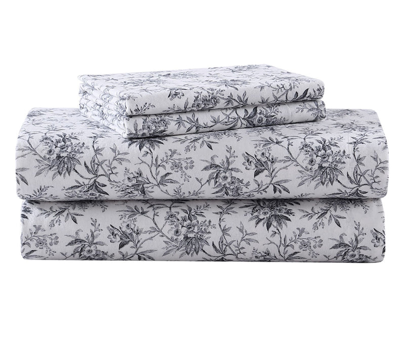 Laura Ashley Faye Black Toile Twin Flannel Sheet Set — Main view