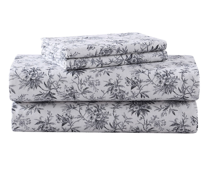 Laura Ashley Faye Black Toile Twin Flannel Sheet Set — View 10