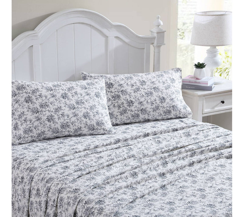Laura Ashley Faye Black Toile Twin Flannel Sheet Set — View 2