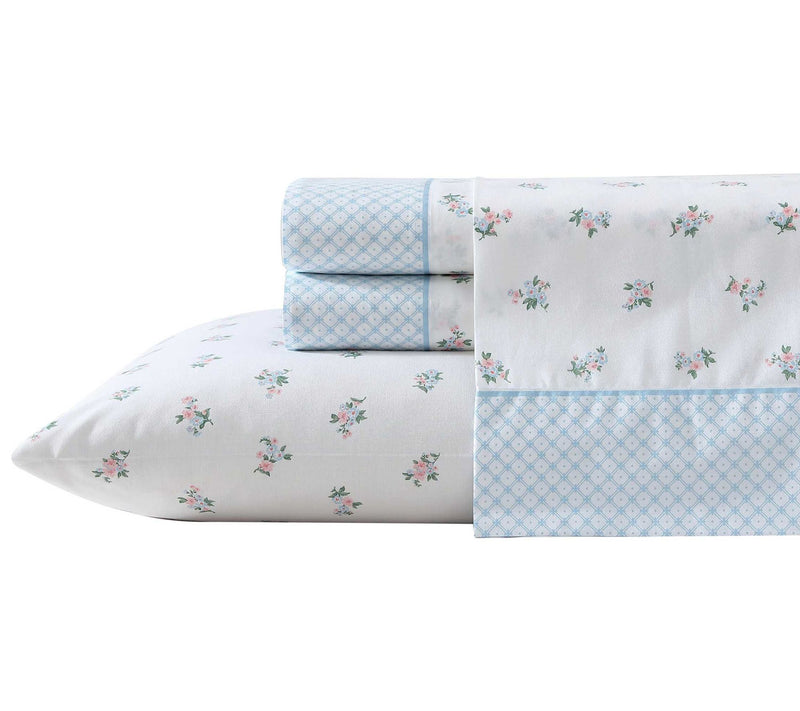 Laura Ashley Harperette Pink-Blue King Sheet Set — View 10
