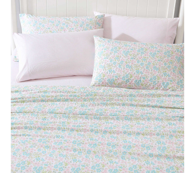 Laura Ashley Jaynie Blue-Pink Queen Sheet Set — View 3