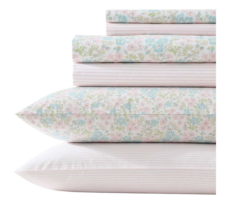 Laura Ashley Jaynie Blue-Pink Queen Sheet Set — View 9