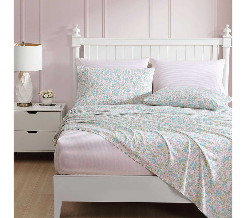 Laura Ashley Jaynie Blue-Pink King Sheet Set — View 2