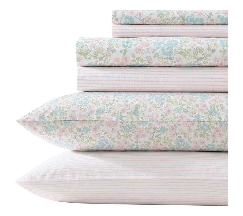 Laura Ashley Jaynie Blue-Pink King Sheet Set — Main view