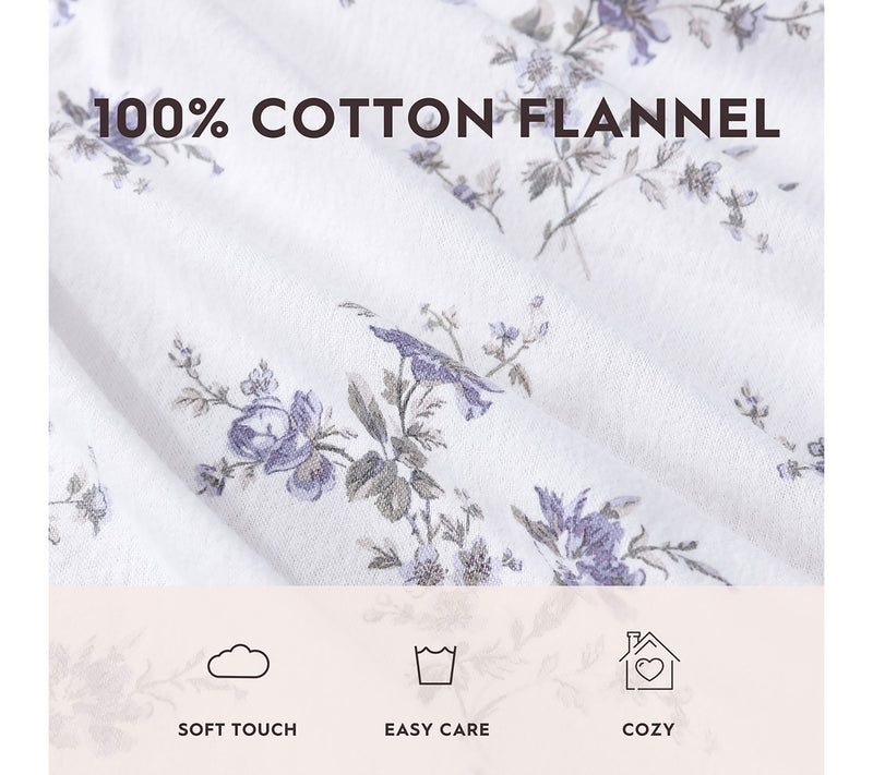 Laura Ashley Jessika Purple Queen Flannel SheetSet — View 7
