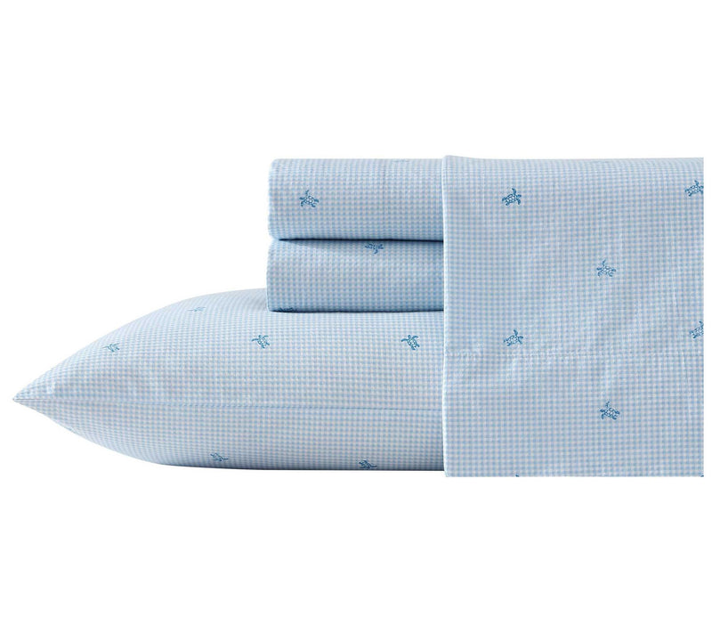 Laura Ashley Turtle Gingham Blue Twin Sheet Set — View 10