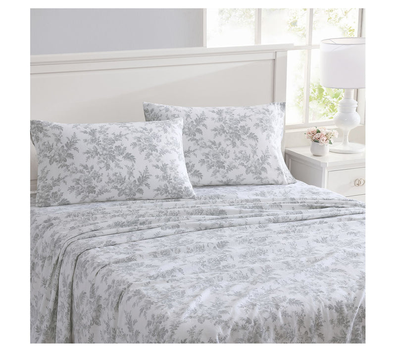 Laura Ashley Vanessa Grey Queen Flannel Sheet Set — View 2