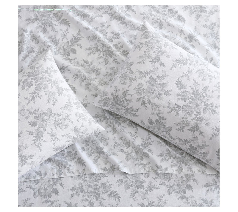 Laura Ashley Vanessa Grey Queen Flannel Sheet Set — View 3