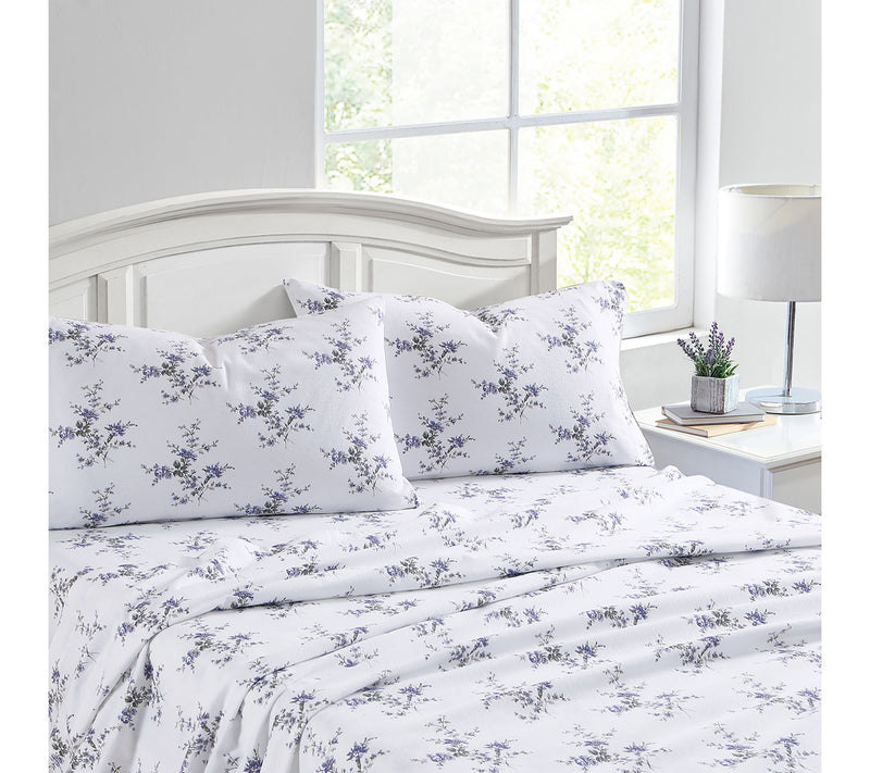 Laura Ashley Jessika Purple Twin Flannel Sheetet — View 3