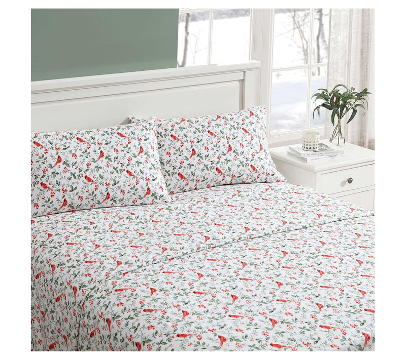 Laura Ashley Jolly Cardinals Twin Flannel SheetSet — View 2