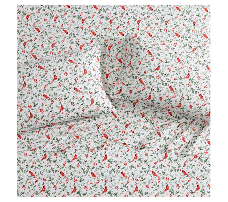Laura Ashley Jolly Cardinals Twin Flannel SheetSet — View 3