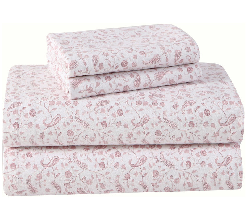 Laura Ashley Paisley Prance Pink Twin Flannel Sheet Set — Main view
