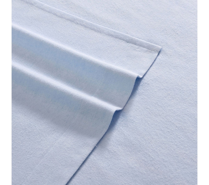 Laura Ashley Solid Blue Queen Flannel Sheet Set — View 3