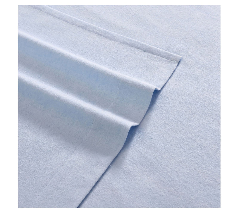 Laura Ashley Solid Blue Twin Flannel Sheet Set — View 3