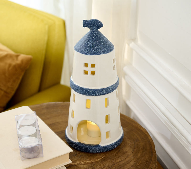 Home Reflections Earthenware Lighthouse w/ 6pc Tealights — Main view