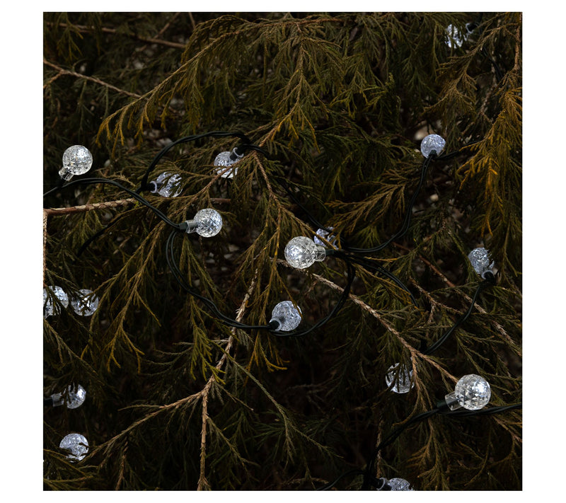 LumaBase Solar Powered String Lights with Faceted Balls- White — View 4