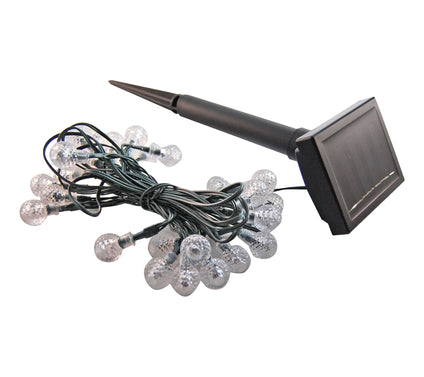 LumaBase Solar Powered String Lights with Faceted Balls- White