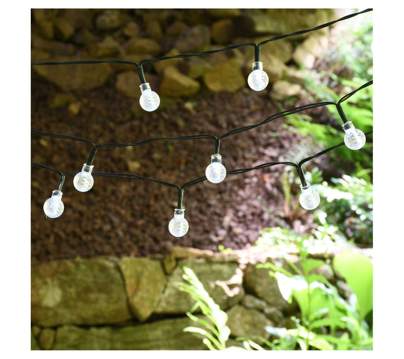 LumaBase Solar Powered String Lights with Faceted Balls- White — View 3