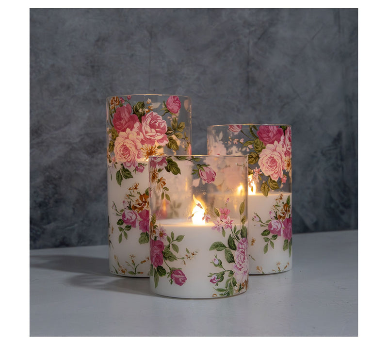 Lumabase Set of 3 Flameless Floral Hurricanes — View 3
