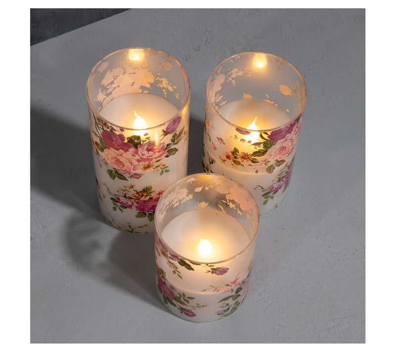 Lumabase Set of 3 Flameless Floral Hurricanes — View 2