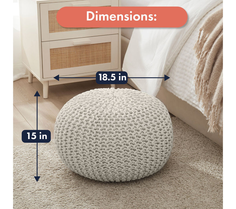 Ornavo Home Cotton Hand Knitted Cable Braid Pou f Ottoman — View 2