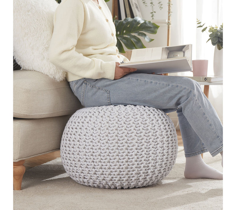 Ornavo Home Cotton Hand Knitted Cable Braid Pou f Ottoman — View 5