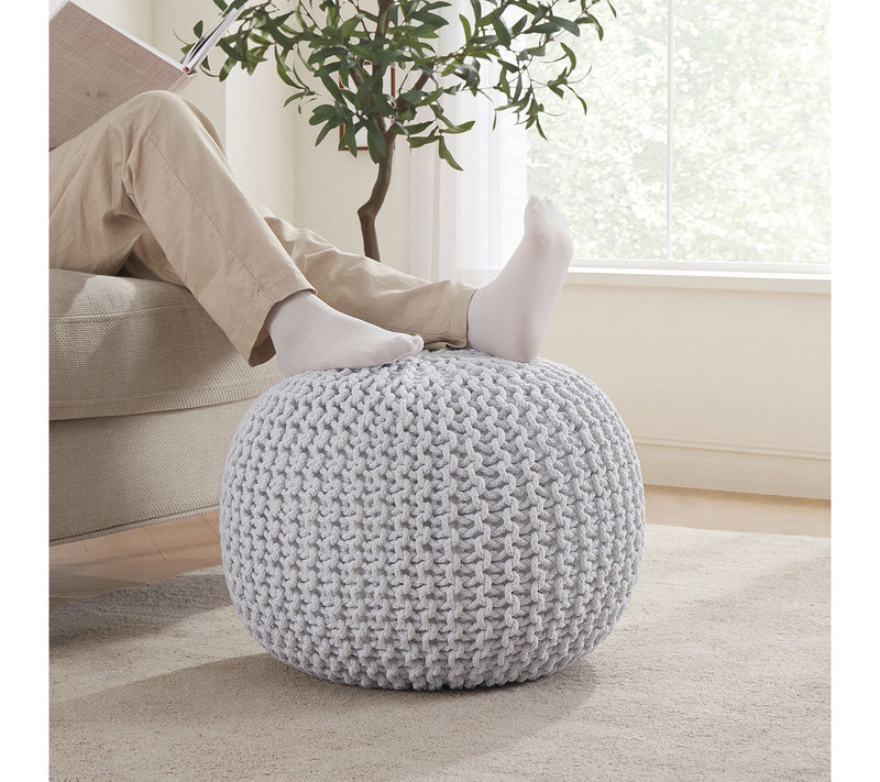 Ornavo Home Cotton Hand Knitted Cable Braid Pou f Ottoman — View 3