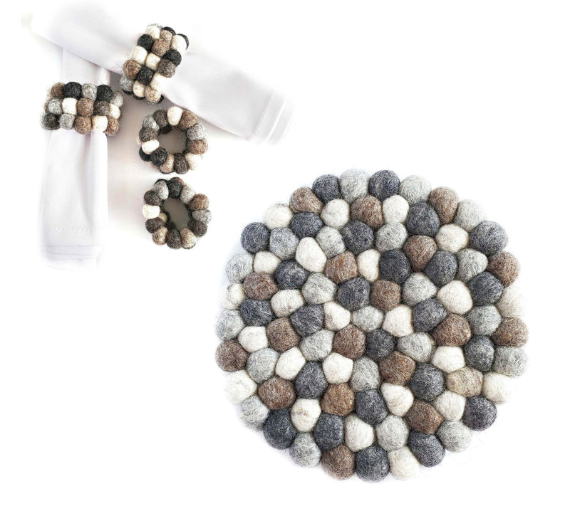 Global Crafts Handcrafted Felt Trivet and Napkin Ring Set — View 19